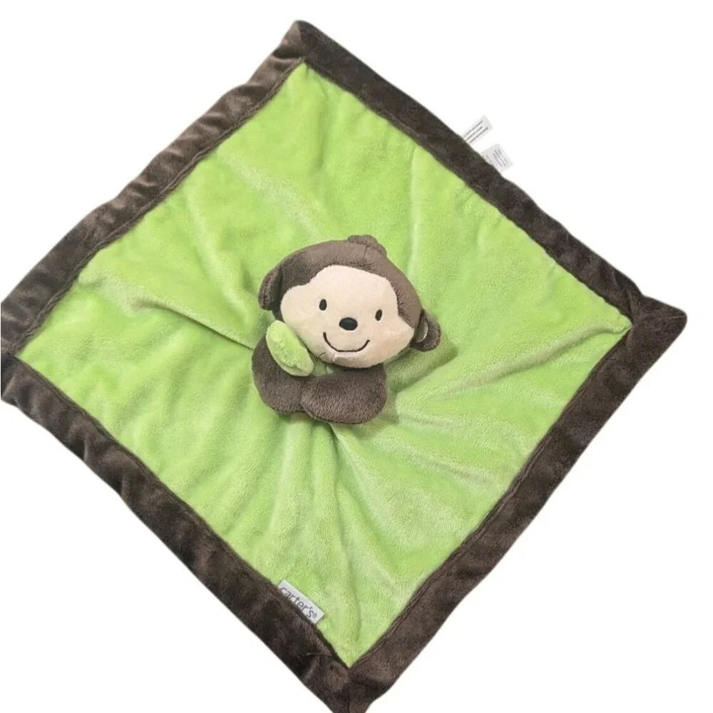 Carters Plush‎ Baby Security Blanket Monkey Green & Brown Soft Lovey